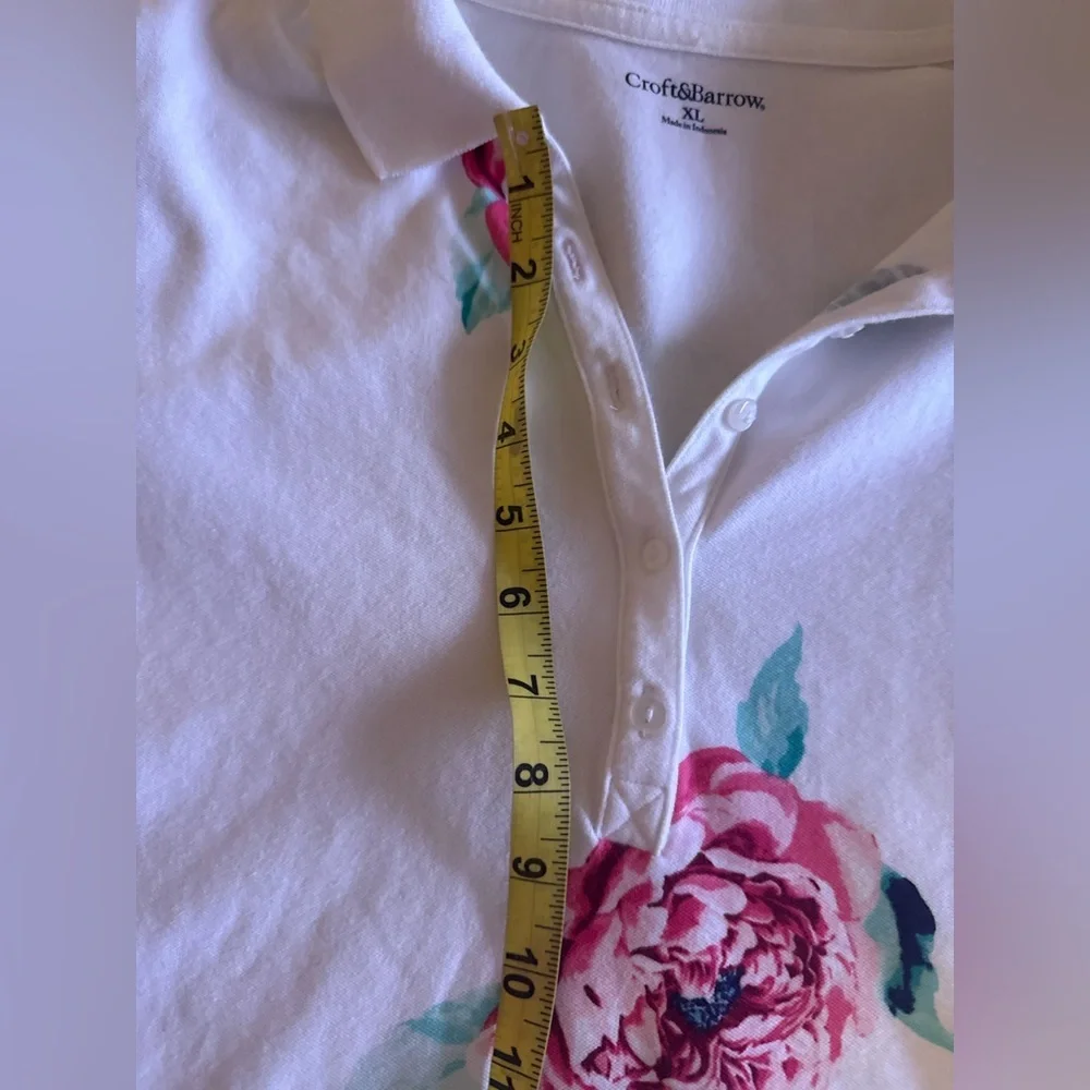 Croft & Barrow White Pink Rose Print Button Neck Polo Shirt size XL - Picture 12 of 16